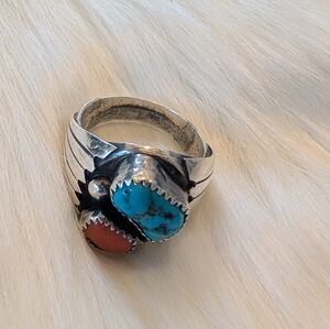 Genuine Navajo men's turquoise silver ring. Size 10